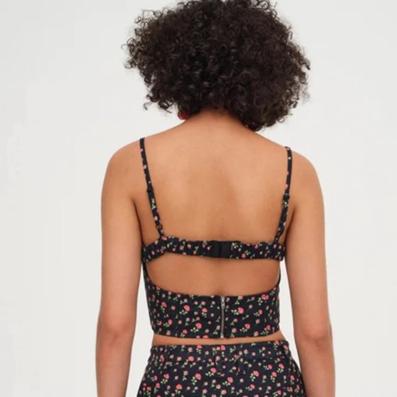 For Love and Lemons Camille Top Black Floral Crop Corset Flowers Roses Frills - Picture 2 of 14